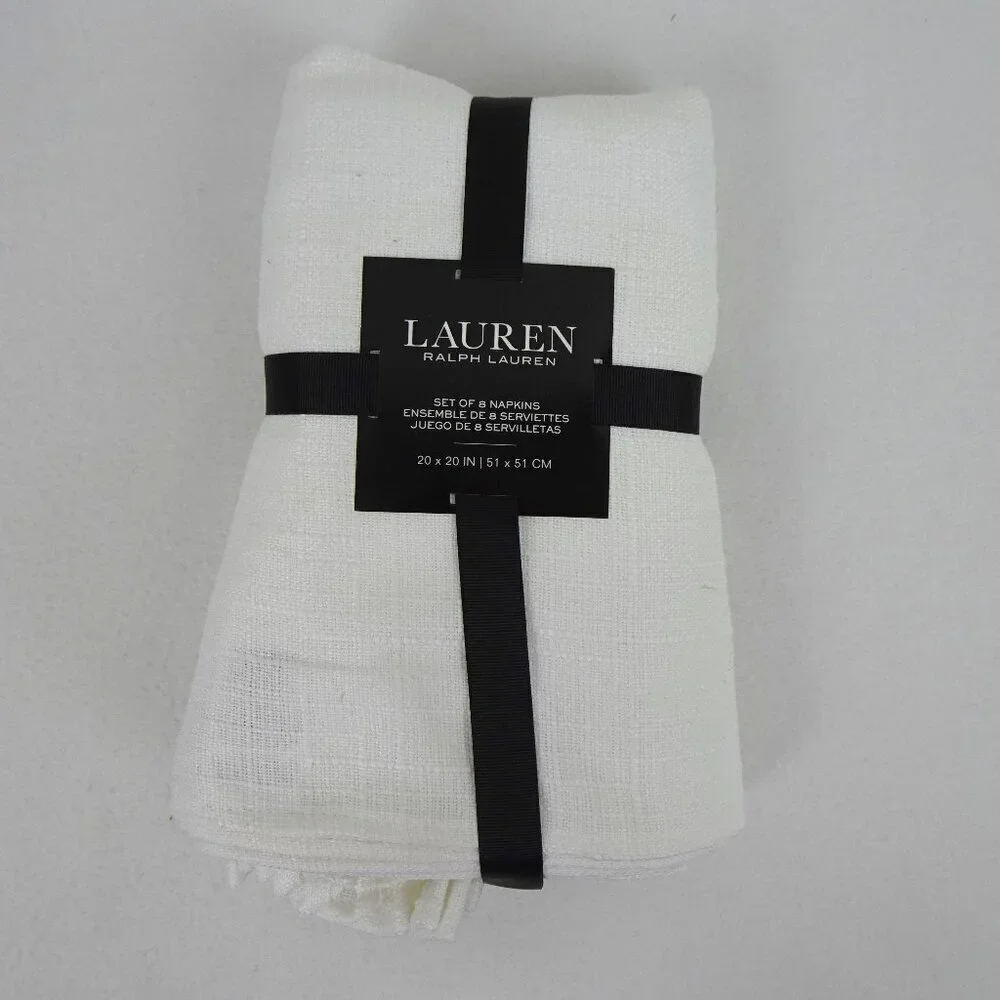 Ralph Lauren Set of 8 White Cloth Napkins New Dinner Dining Holiday Entertaining